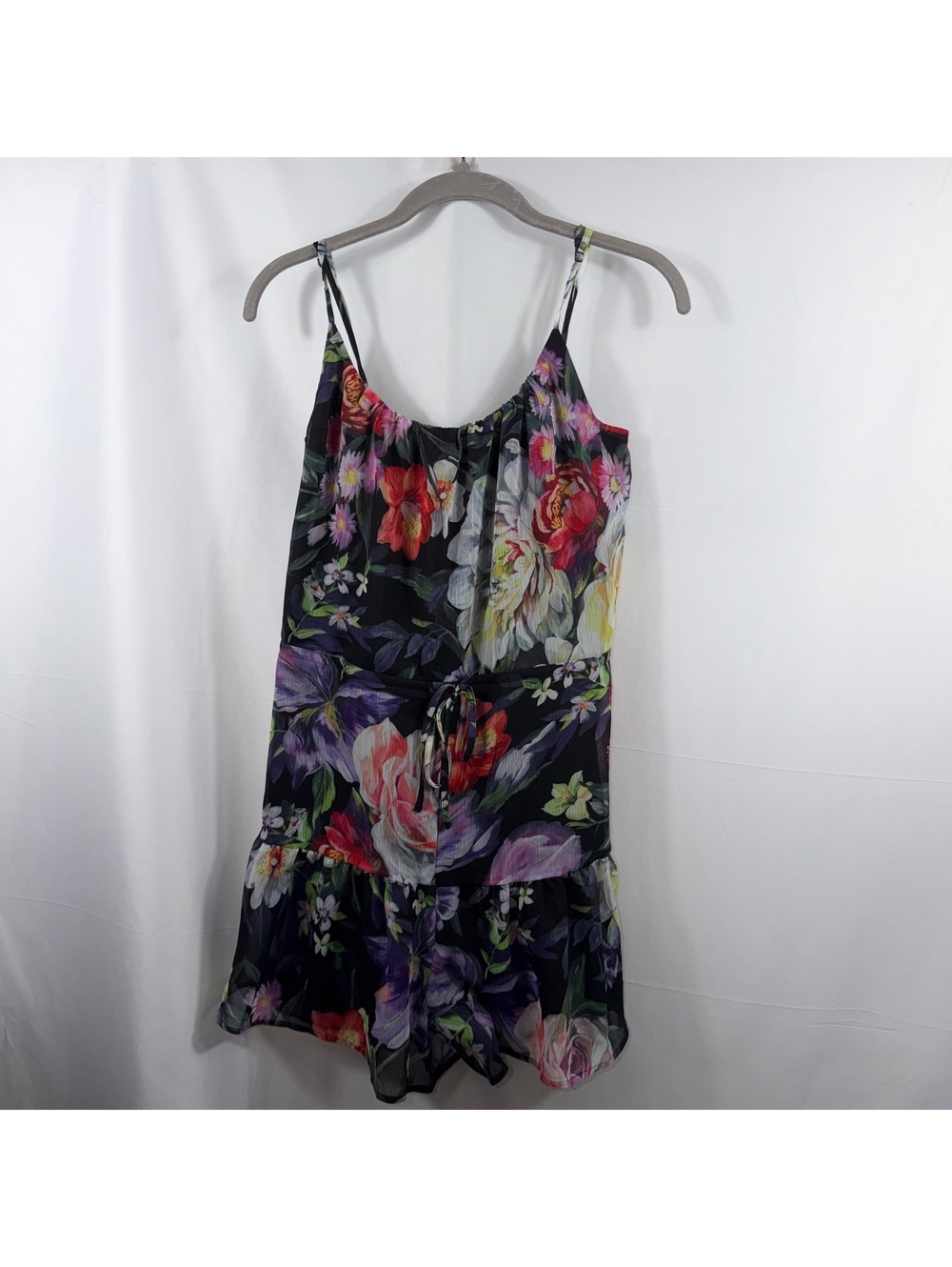 Express Floral Chiffon Romper Black Multicolor S NWT